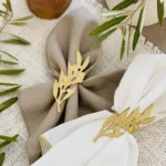 Olive Tree Leaves gold napkin rings with napkins