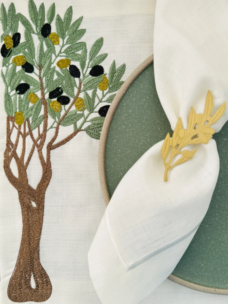 Olive tree gold napkin ring and placemat